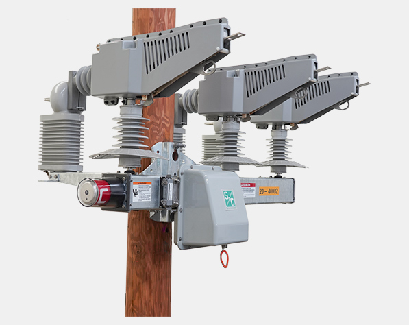 environmentally friendly switching system, compact-crossarm upright, compact-crossarm upright three-pole operated environmentally friendly switching system that uses a vacuum interrupting medium for overhead distributed automation 